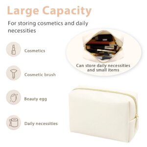 GFU Makeup Bag, Travel Cosmetic Bag for Women, Large Capacity Travel Toiletry Bag Waterproof PU Leather, Multifunctional Cosmetic Pouch for Girls, Women and Moms Gifts, Beige White