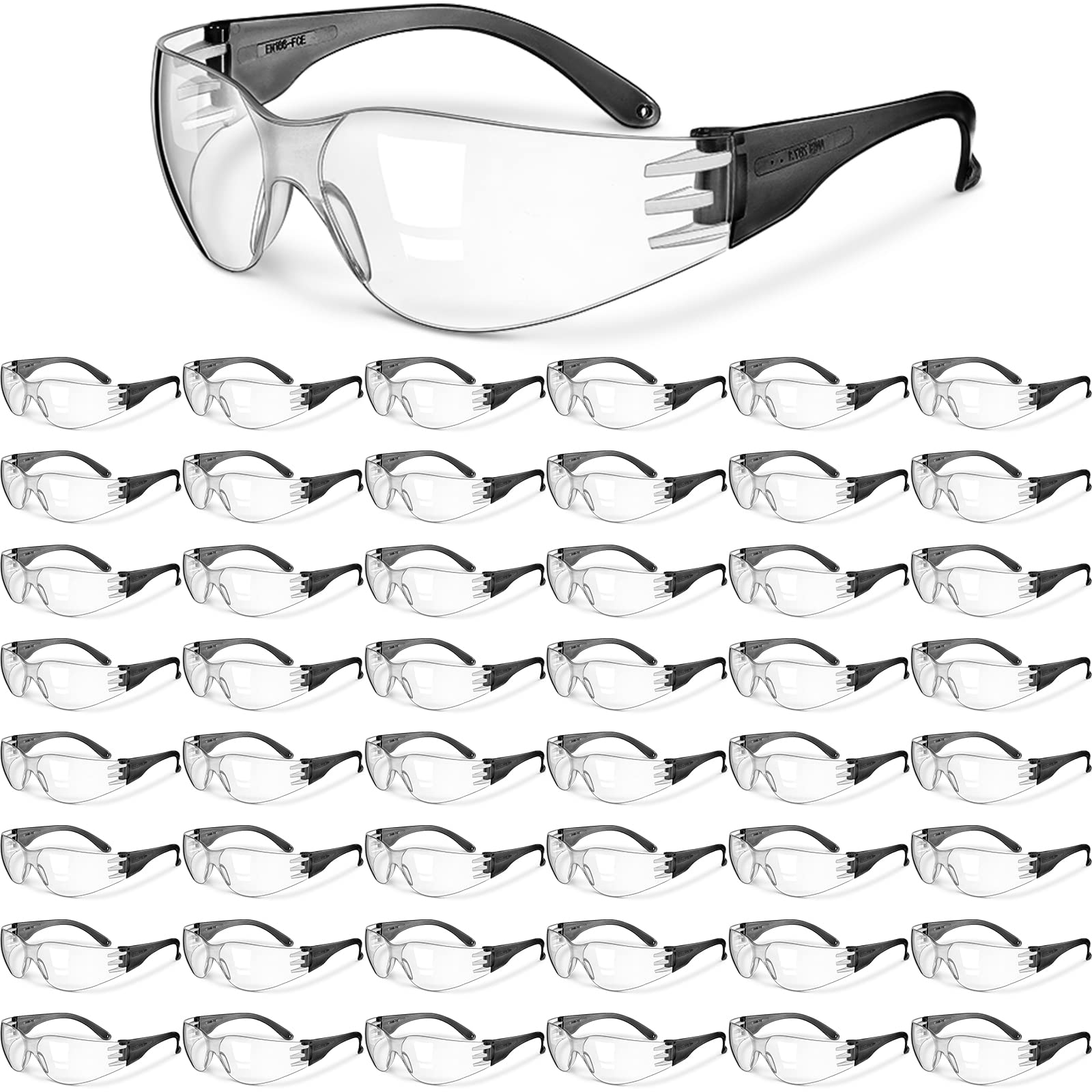 48 Pairs Safety Glasses Protective Eyewear Goggles Scratch Impact Resistant Eye Protection for Men Women Work (Black, Clear)