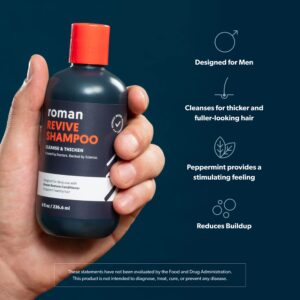 Roman Men's Revive Shampoo | Exfoliates and Clarifies with Peppermint, Cleanses for Thicker-Looking Hair, Includes Saw Palmetto, Pumpkin Seed Oil, and Caffeine, Made Without Sulfates, Parabens, or Phthalates | 8 fl oz