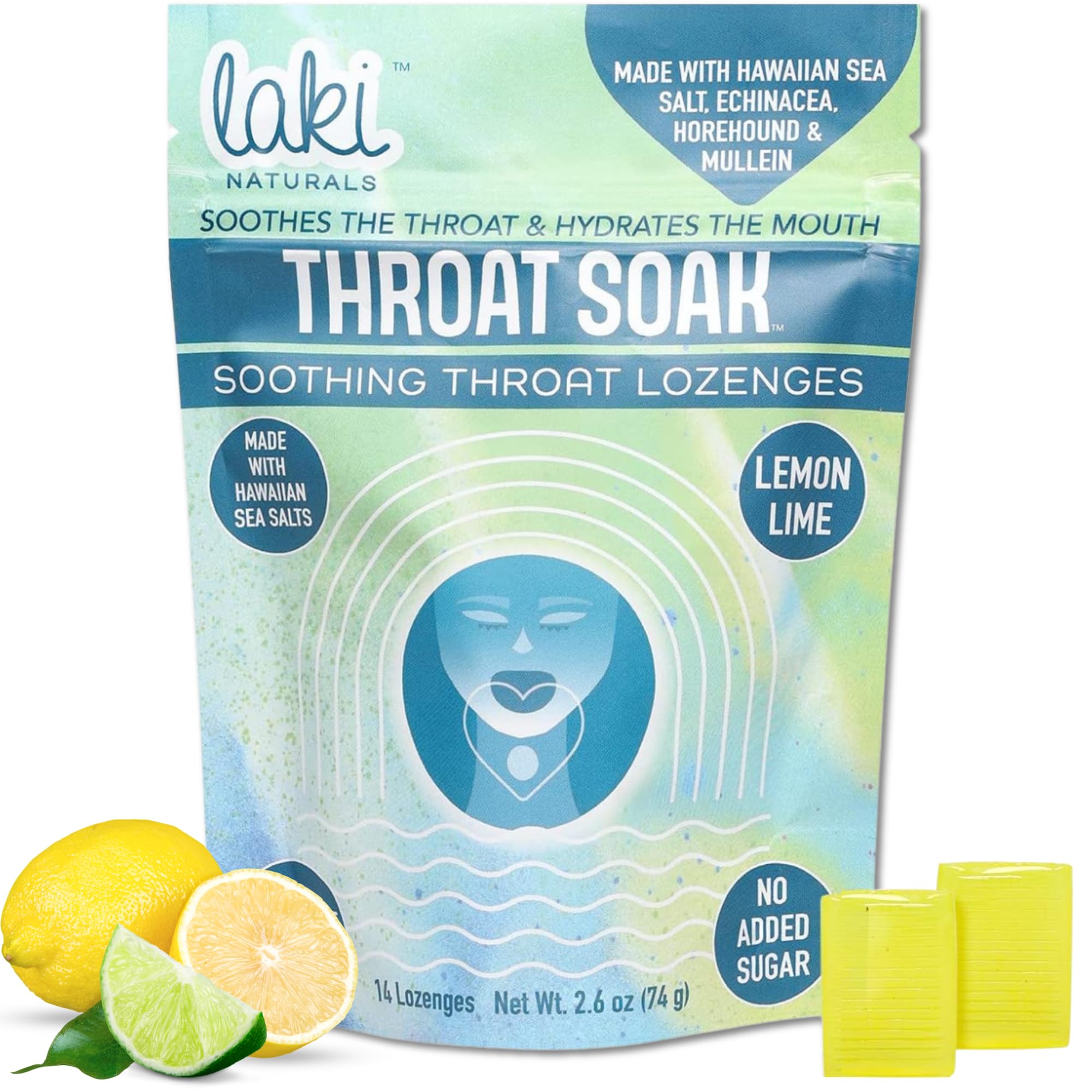 Laki Naturals Throat Soak Herbal Throat Lozenges (14 Ct) – Hawaiian Sea Salt Sore Throat & Dry Mouth Soothing Drops – Vegan, Non-GMO, Sugar-Free & Gluten-Free Sweet and Salty Herbal Candies