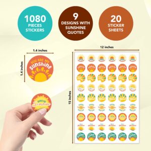 1,080 Sunshine Stickers Bulk - 20 Sheets Sun Stickers for Kids, You are My Sunshine Stickers, You are My Sunshine Sticker, Sending Sunshine Stickers, Positive Stickers for Kids, Happy Stickers