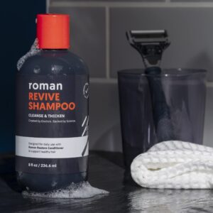 Roman Men's Revive Shampoo | Exfoliates and Clarifies with Peppermint, Cleanses for Thicker-Looking Hair, Includes Saw Palmetto, Pumpkin Seed Oil, and Caffeine, Made Without Sulfates, Parabens, or Phthalates | 8 fl oz