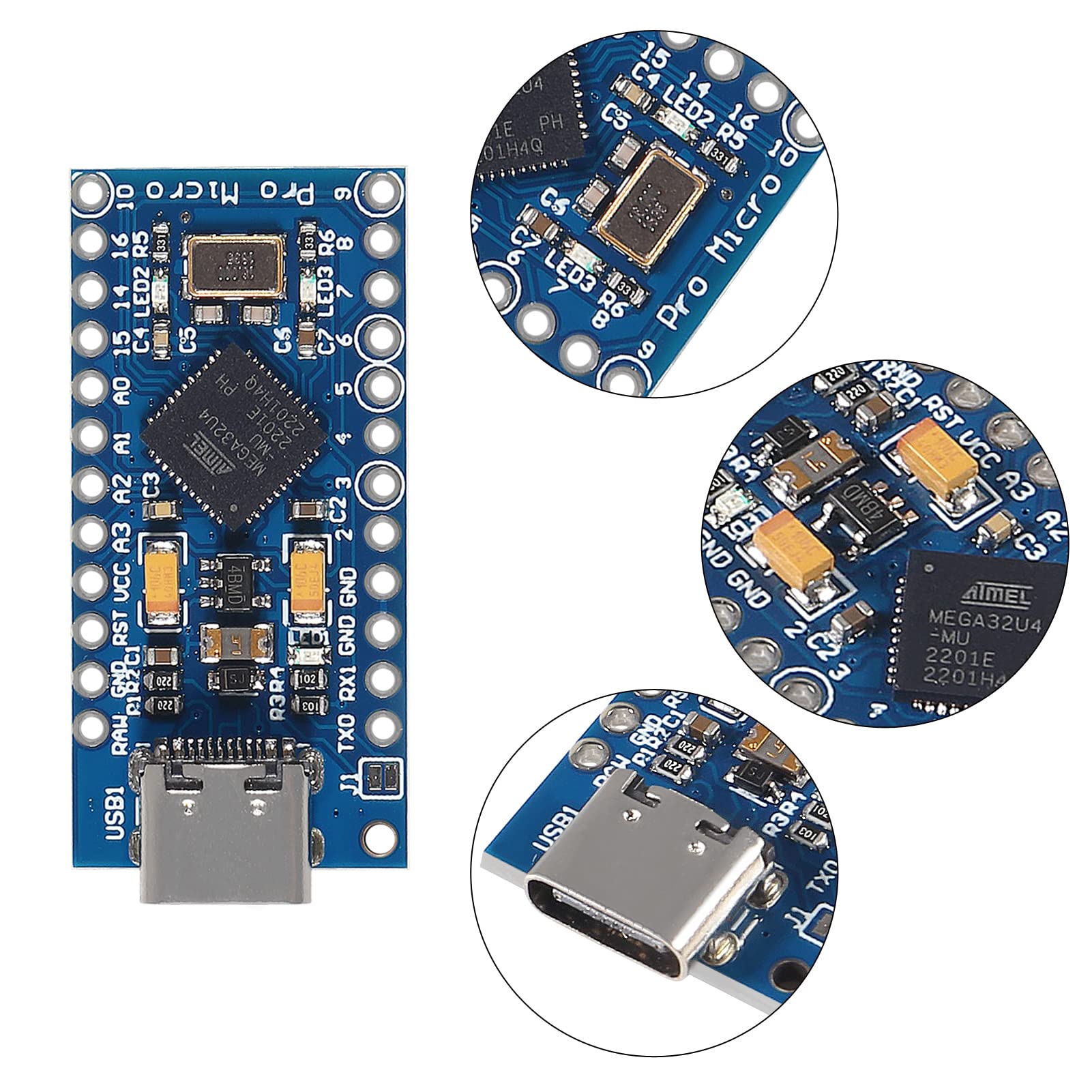 3pcs Type-C USB Pro Micro ATmega32U4 5V 16MHz Module Board ATmega32U4 Development Module Board Microcontroller with 2 Row Pin Header for Leonardo Replace Pro Mini