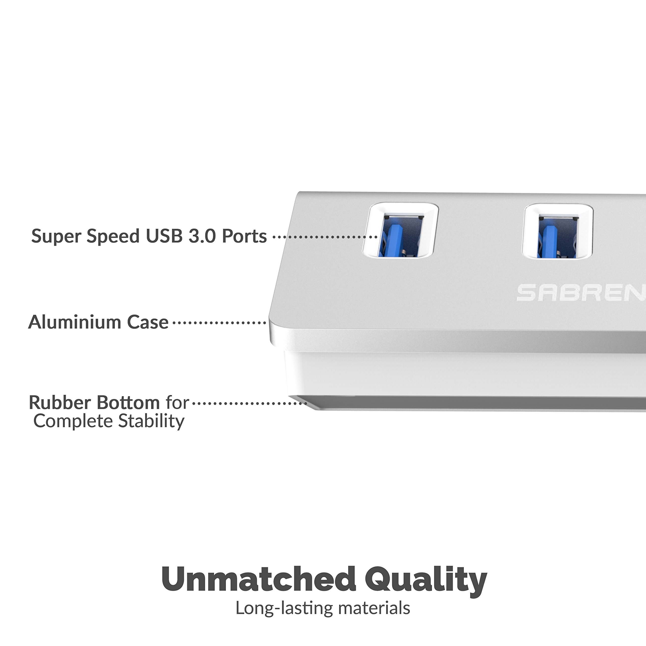 SABRENT Premium 4 Port Aluminum USB 3.0 Hub with 5V 4A 100V-240V to DC Power Adapter