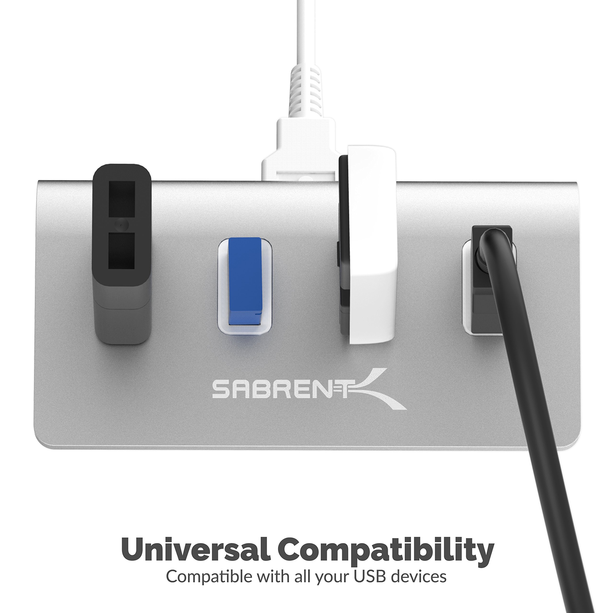 SABRENT Premium 4 Port Aluminum USB 3.0 Hub with 5V 4A 100V-240V to DC Power Adapter