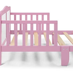 CITYLIGHT Toddler Bed Frame with Safety Guardrails, Solid Wood Toddler Bed for Kids, Boys & Girls, Easy to Assemble- Greenguard Gold Certified, Pink & White