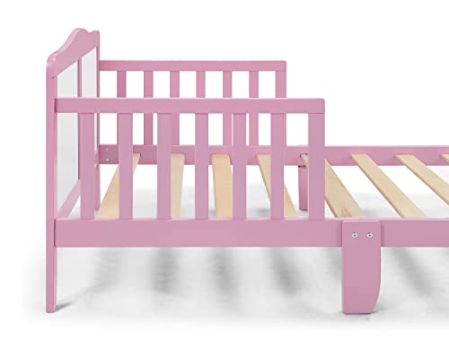 CITYLIGHT Toddler Bed Frame with Safety Guardrails, Solid Wood Toddler Bed for Kids, Boys & Girls, Easy to Assemble- Greenguard Gold Certified, Pink & White