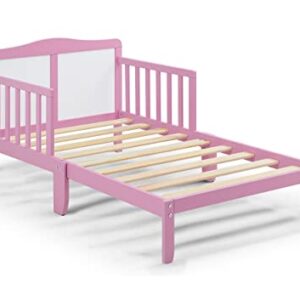 CITYLIGHT Toddler Bed Frame with Safety Guardrails, Solid Wood Toddler Bed for Kids, Boys & Girls, Easy to Assemble- Greenguard Gold Certified, Pink & White