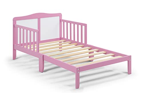 CITYLIGHT Toddler Bed Frame with Safety Guardrails, Solid Wood Toddler Bed for Kids, Boys & Girls, Easy to Assemble- Greenguard Gold Certified, Pink & White