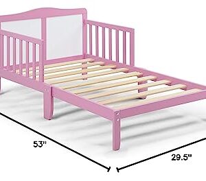 CITYLIGHT Toddler Bed Frame with Safety Guardrails, Solid Wood Toddler Bed for Kids, Boys & Girls, Easy to Assemble- Greenguard Gold Certified, Pink & White