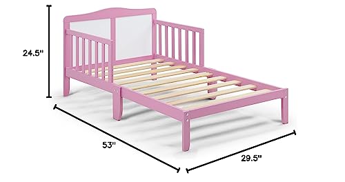 CITYLIGHT Toddler Bed Frame with Safety Guardrails, Solid Wood Toddler Bed for Kids, Boys & Girls, Easy to Assemble- Greenguard Gold Certified, Pink & White