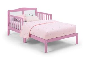 citylight toddler bed frame with safety guardrails, solid wood toddler bed for kids, boys & girls, easy to assemble- greenguard gold certified, pink & white