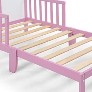 CITYLIGHT Toddler Bed Frame with Safety Guardrails, Solid Wood Toddler Bed for Kids, Boys & Girls, Easy to Assemble- Greenguard Gold Certified, Pink & White