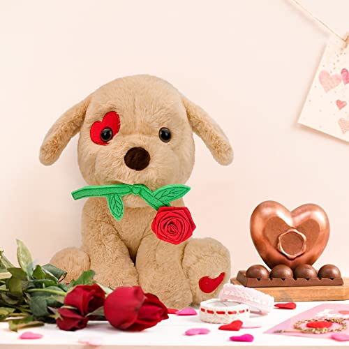 Valentines Day Gifts for Her Women Girlfriend Kids Funny Cute Plush Stuffed Animal Puppy Dog with Rose Gifts for Daughter Wife Mom Fiancée Birthday Wedding Graduation Present