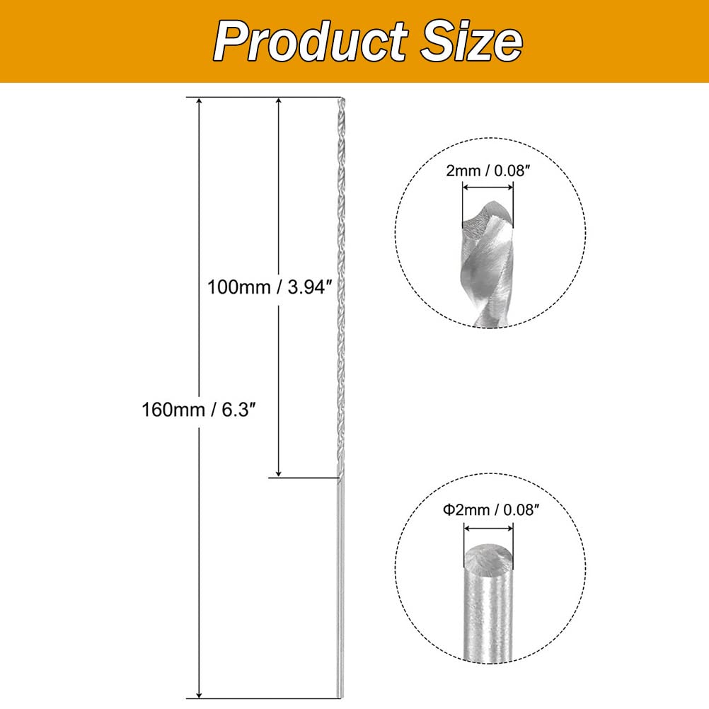 TA-VIGOR 2pcs Extra Long Twist Drill Bits 2mm x 160mm Long Drill Bit with 2mm Diameter HSS(High Speed Steel)-Perfect for Drilling Metal, Copper and Aluminum