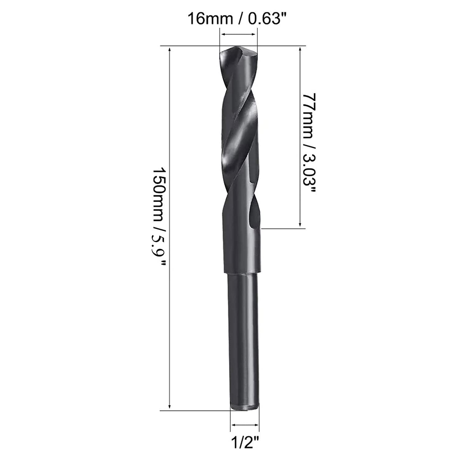 TA-VIGOR 16mm Reduced Shank Drill Bit, 5/8" Drill Bit High Speed Steel HSS 6541 Black Oxide with 1/2 Inch Straight Shank- Perfect for Drilling Steel,Copper,Aluminum Alloy