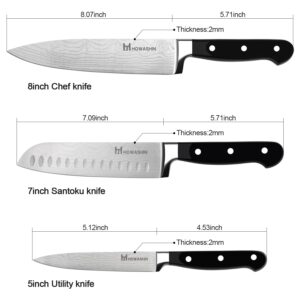 Howashin Kitchen Knife Set Sharp Janpanene Knife Set Sharp High Carbon Chef Knife Ergonomic Handle With Finger Guard and Christmas Gift Box