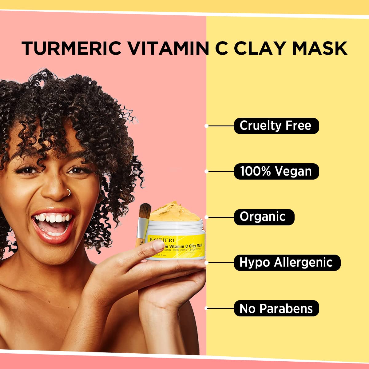 BACHERI Turmeric Vitamin C Clay Mask # 130g, Blackheads Acne Dark Spots Remover with Turmeric Extract, Turmeric Clay Mud Mask for Glowing Skin, Refining Pores and Controlling Oil