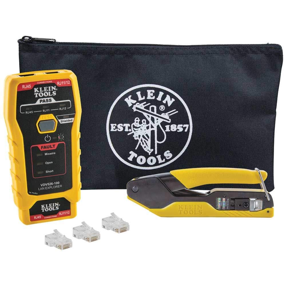 Klein Tools Ethernet Cable Tester, Crimper, and Connector Kit + Klein Tools CAT6 Pass-Thru Modular Data Plug 50-Pack