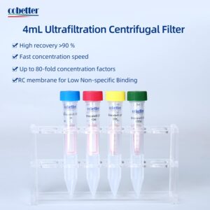 COBETTER Briscale Pack of 15 3kDa Ultra Centrifugal Filter 4mL Ultrafiltration Centrifuge Tube Unit with RC Membrane