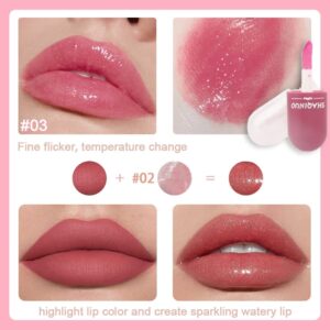 BINGBRUSH 3 Pcs Color Changing Lip Gloss Lip Oil Tinted, Pink Magic Mood Lipstick,Temperature Color Change Lip Stain Lip Balm, Longlasting Lips Will Not Dry Out