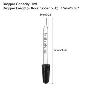 PATIKIL Eye Dropper Kit, 1 Set 1ml Glass Straight Tip Graduated Ear Dropper with Rubber Bulb Cleaning Brush for Transfer Liquids for Dose and Measurement, Clear