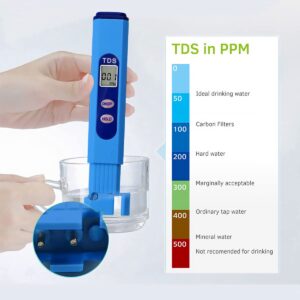 TDS Tester, Electronic Water Meter with 0-9990 PPM Measurement Range Portable for The aquaculture Industry, Swimming Pools, Household tap Water Quality Testing (Blue)