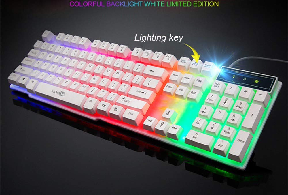 Cafuvv Colorful Crack Led Illuminated Backlit USB Wired Pc Rainbow Gaming Keyboard GL1