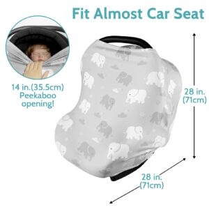 Nursing Cover Breastfeeding, Multi-use Baby Car Seat Covers Boys, Infant Stroller Cover, Stretchy Carseat Canopy, Soft Breathable, Elephant