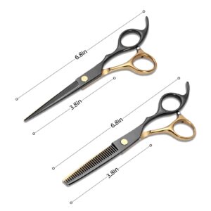 Black Gold Hair Cutting Scissors Professional Stainless Steel Barber Hair Thinning Shears Salon Multifunctional Straight Hair Cutting Shears Teeth Scissors Hair Cutting Scissors Kit for Home Use