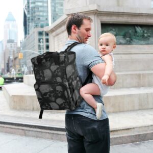 ZENWAWA Diaper Backpack Grey Skulls Pattern Multifunctional Nappy Bag Tote Large Capacity with Stroller Straps Insulated Feeding Bottle inserts