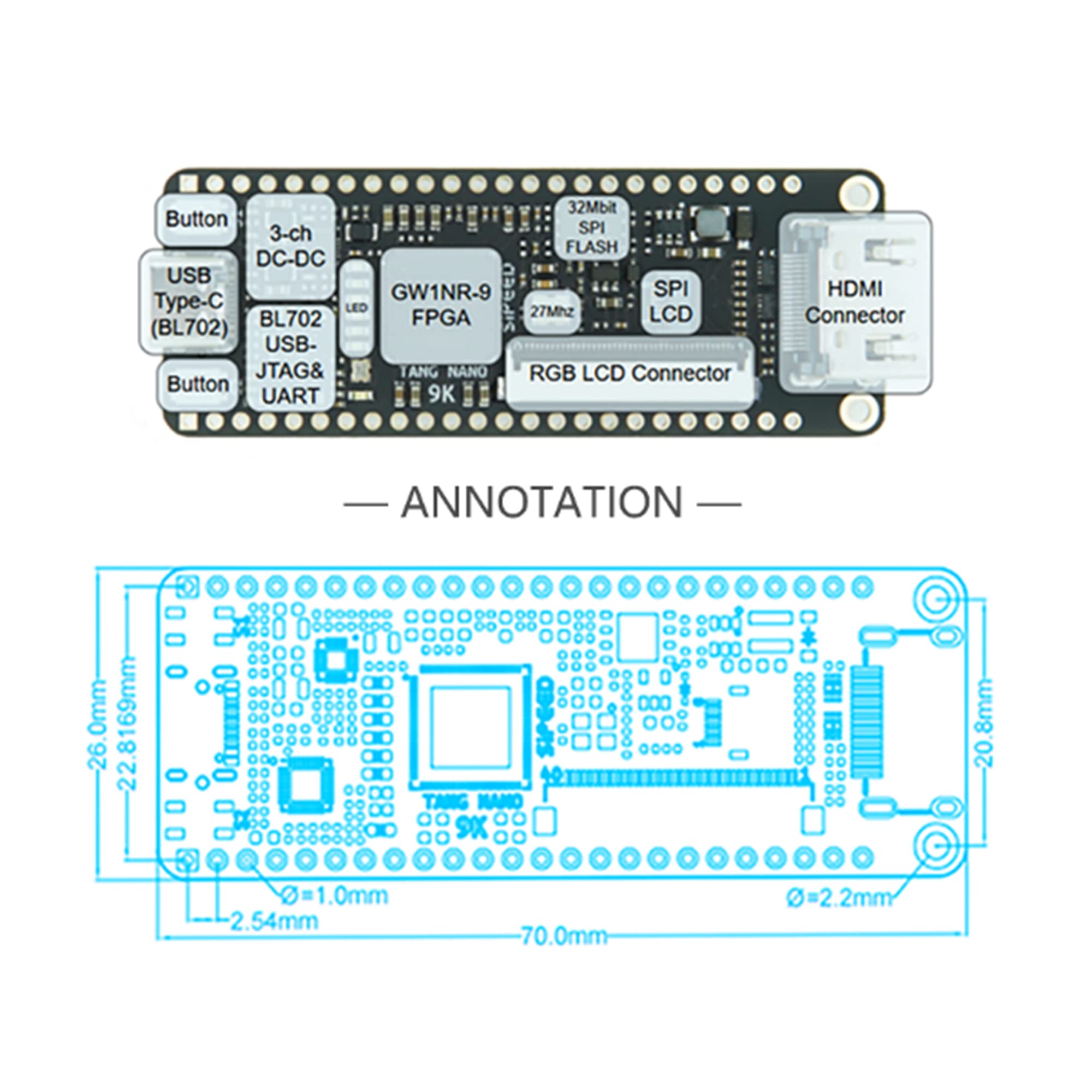 Sipeed Tang Nano 9K FPGA Development Board Gowin GW1NR-9 RISC-V HDMI (9k with 7 LCD)