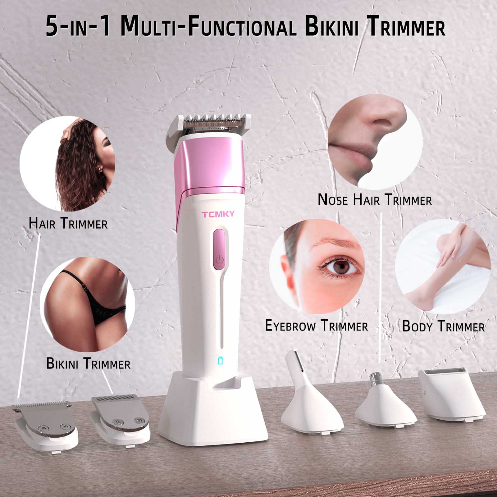 TCMKY Women's Wet & Dry Use Bikini Trimmer, 5 in 1 Hair Removal