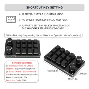 KUIDAMOS 12 Key Mechanical Numpad Mini Mechanical Gaming Keyboard,Macro Keyboard Knob with Knob Function and Type C to USB Interface Mini One Handed One Click Start for Linux OS X(Black)