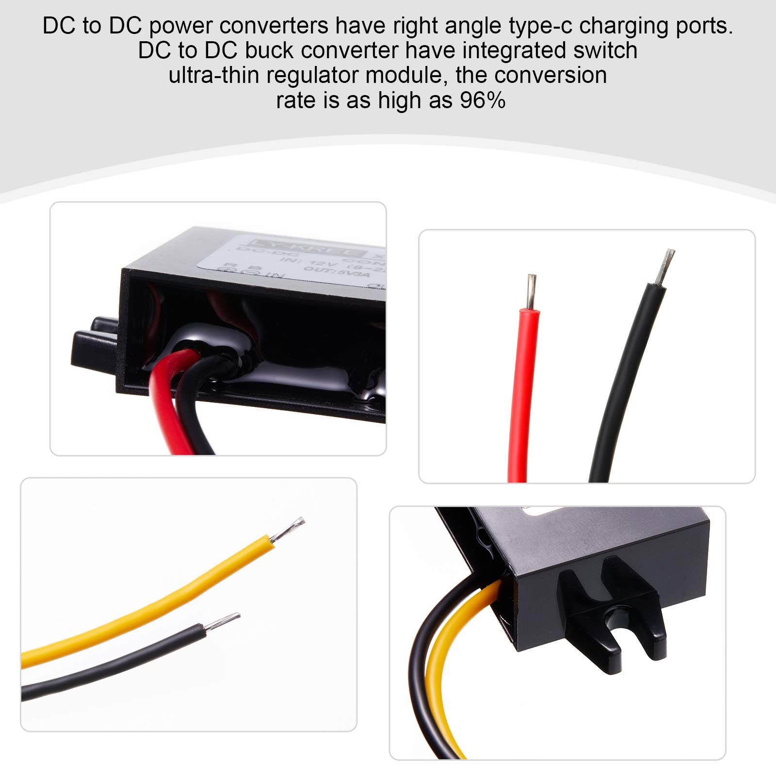 DC Converter 12V to 5V 3A 15W DC Buck Converter Module, DC to DC Reduced Voltage Regulator Car Power Converter Output Power Adapter, Wire Interface (8 Pieces)