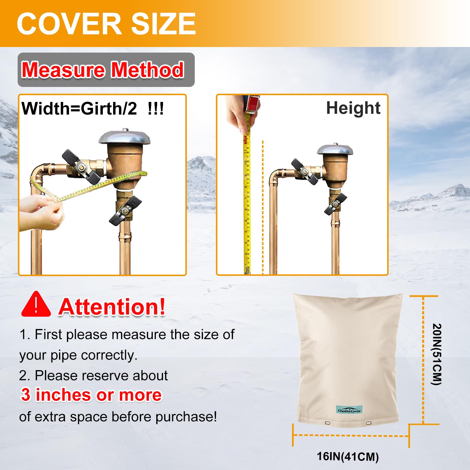 Cholila Cover Backflow Preventer Cover Insulated (5˚F) with Thicker 7 Layers Fabric - 16"W x 20"H with Aluminum Foil Backflow Cover for Winter Pipe Freeze Protection - Sprinkler Covers for Outside