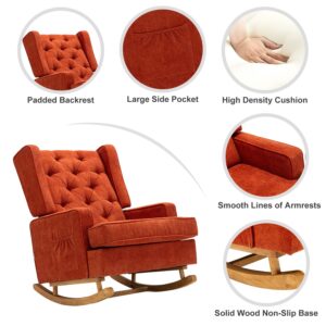 Rocking Chair Nursery,Upholstered Glider Chair for Nursery,Mid Century Modern Oversized Wingback Armchair for Living Room(Orange)