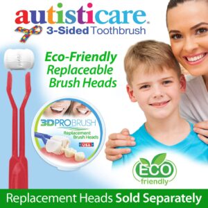 autisticare 4-PK Sensory 3-Sided Toothbrush for Special Needs | Now Even Softer | Fast Easy & Clinically Proven | Autism Spectrum Disorder | Autistic Asperger Caregiver Calm Made in USA