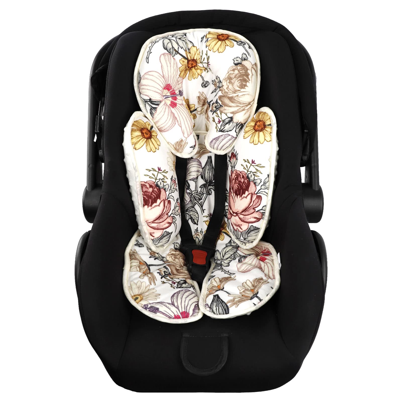 Floral Car Seat Insert,Cushion for Stroller, Swing, Bouncer, 2-in-1 Reversible,Baby Car Seat Strap Covers Shoulder Pads for Baby Kid