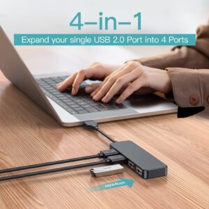 USB Hub, USB Splitter,USB 4-Port Adapter,USB Extender for Laptop, PC, MacBook, Mac Pro, Mac Mini, iMac, Surface Pro and More (Black-USB 2.0/0.3m)