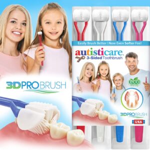 autisticare 4-PK Sensory 3-Sided Toothbrush for Special Needs | Now Even Softer | Fast Easy & Clinically Proven | Autism Spectrum Disorder | Autistic Asperger Caregiver Calm Made in USA