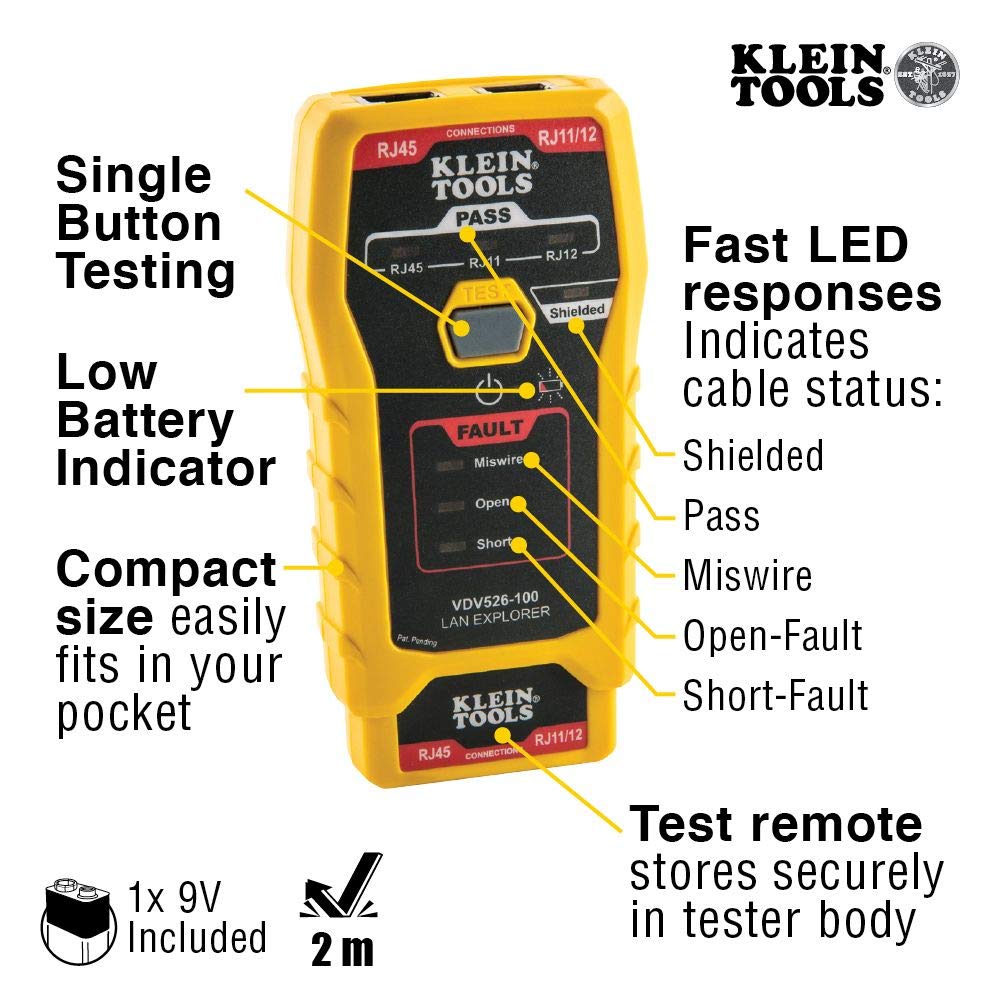 Klein Tools Ethernet Cable Tester, Crimper, and Connector Kit + Klein Tools CAT6 Pass-Thru Modular Data Plug 50-Pack