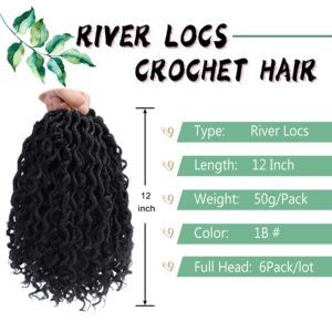 LIYATE Goddess Locs Crochet Hair 12 Inch 6 Packs Faux Locs Crochet Hair for Black Women Pre Looped Soft River Locs Crochet Braids with Curly Hair Bohemian Hippie Locs Synthetic Hair Extensions(1B)