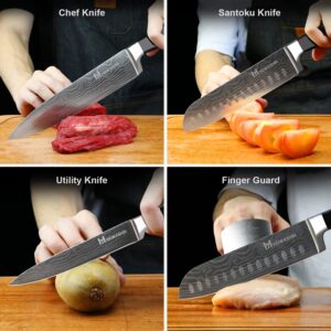 Howashin Kitchen Knife Set Sharp Janpanene Knife Set Sharp High Carbon Chef Knife Ergonomic Handle With Finger Guard and Christmas Gift Box