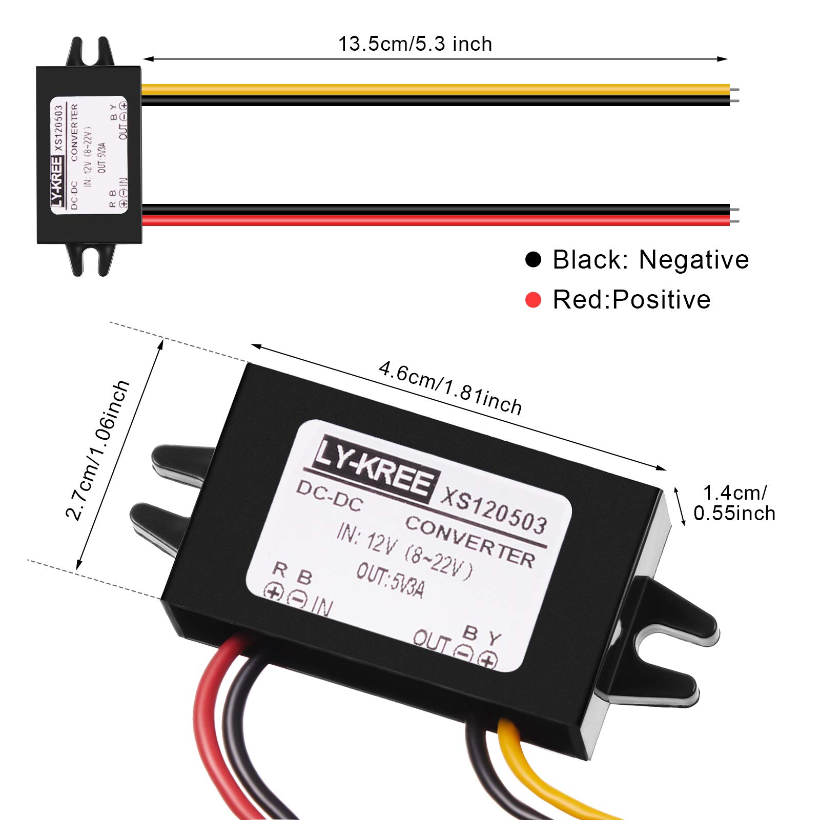 DC Converter 12V to 5V 3A 15W DC Buck Converter Module, DC to DC Reduced Voltage Regulator Car Power Converter Output Power Adapter, Wire Interface (8 Pieces)