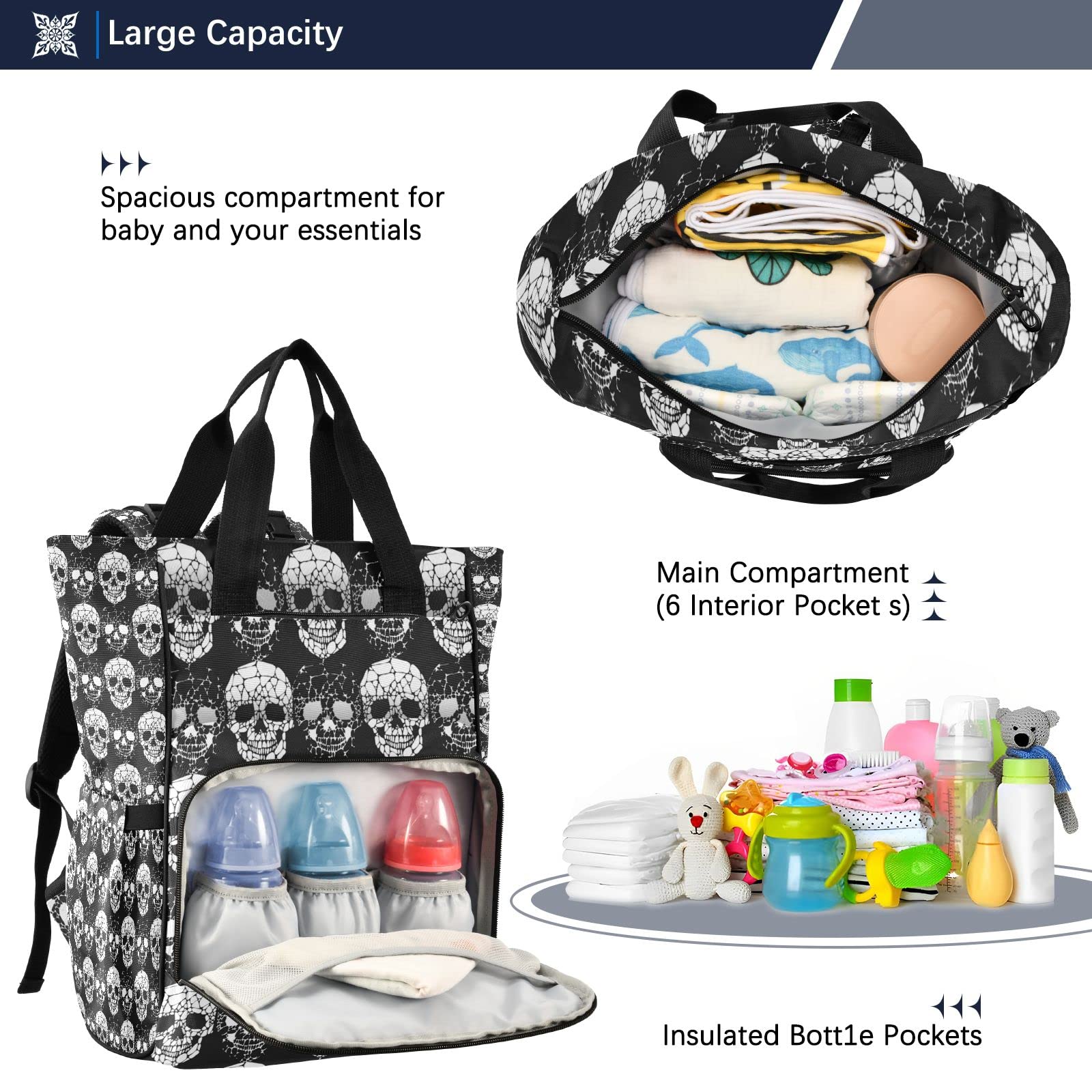 ALAZA Diaper Bag Backpack for Baby Nappy Changing Bags Multifunction Gothic Skull(1) Travel Back Pack(226te5e)