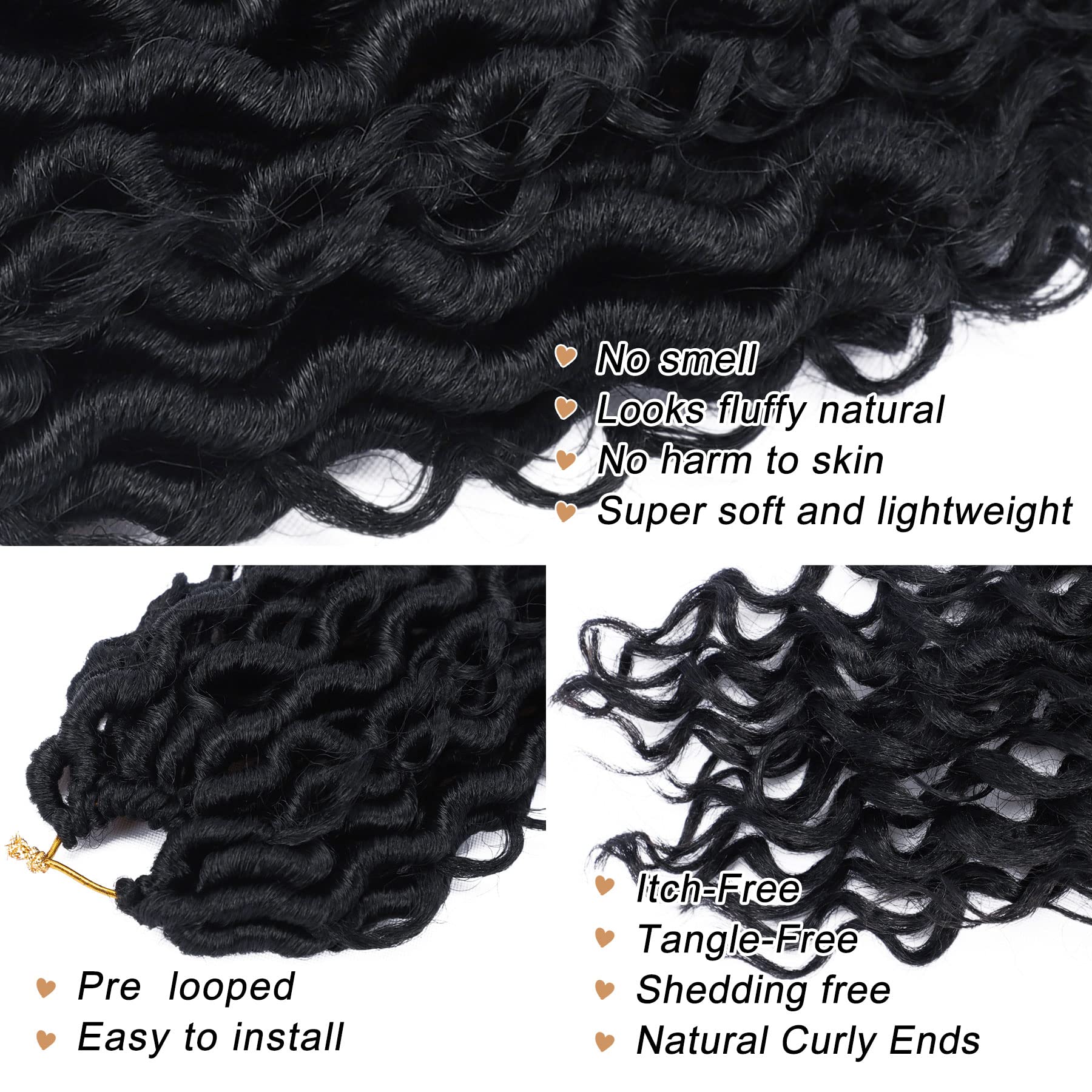 LIYATE Goddess Locs Crochet Hair 12 Inch 6 Packs Faux Locs Crochet Hair for Black Women Pre Looped Soft River Locs Crochet Braids with Curly Hair Bohemian Hippie Locs Synthetic Hair Extensions(1B)