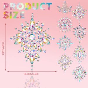 8 Sheet Rhinestone Pasties Glitter Pasties Breast Covers Crystal Tattoo Jewels Pasties Rave Adhesive Breast Body Gems Temporary Chest Stickers Stick Decoration Pasties for Women Festival Makeup Decor