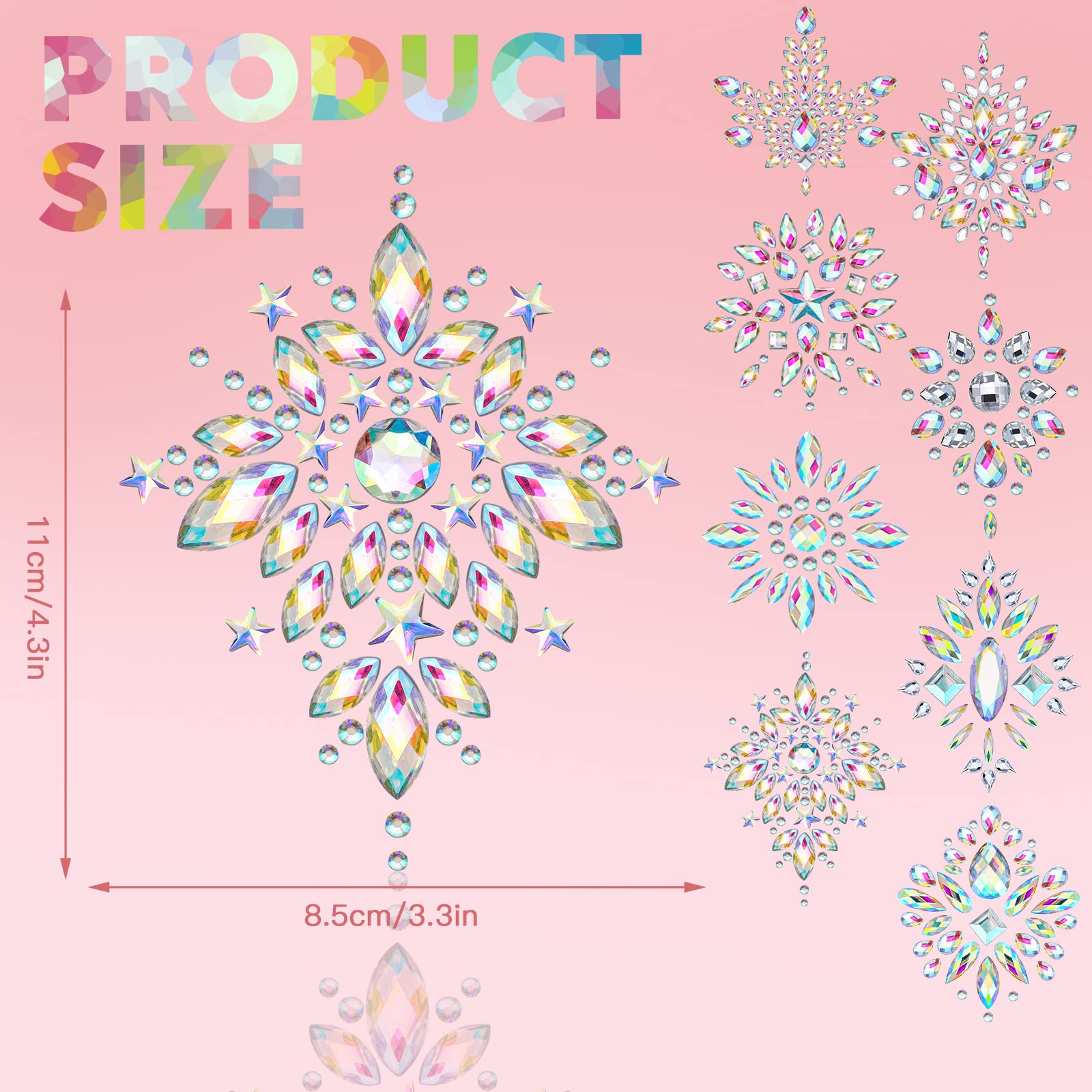 8 Sheet Rhinestone Pasties Glitter Pasties Breast Covers Crystal Tattoo Jewels Pasties Rave Adhesive Breast Body Gems Temporary Chest Stickers Stick Decoration Pasties for Women Festival Makeup Decor