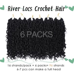 LIYATE Goddess Locs Crochet Hair 12 Inch 6 Packs Faux Locs Crochet Hair for Black Women Pre Looped Soft River Locs Crochet Braids with Curly Hair Bohemian Hippie Locs Synthetic Hair Extensions(1B)